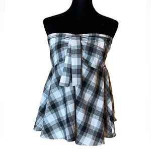 Listicle black & white plaid strapless top Size Medium